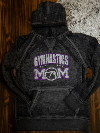 Gymnastics Mom Rhinestone Fleece Hoodie - Purple/Silver