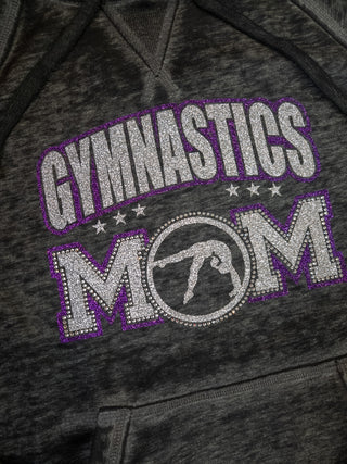 Gymnastics Mom Rhinestone Fleece Hoodie - Purple/Silver