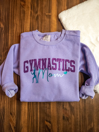 Gymnastics Mom Dyed Violet Crewneck Sweatshirt - Purple/Aqua