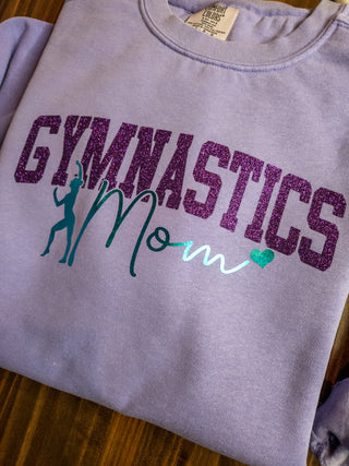 Gymnastics Mom Dyed Violet Crewneck Sweatshirt - Purple/Aqua