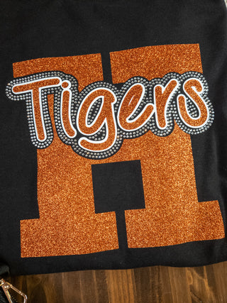 Tigers H Rhinestone Black Tee
