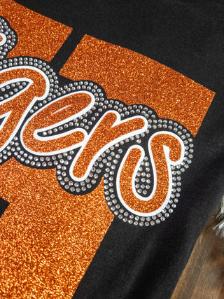 Tigers H Rhinestone Black Tee