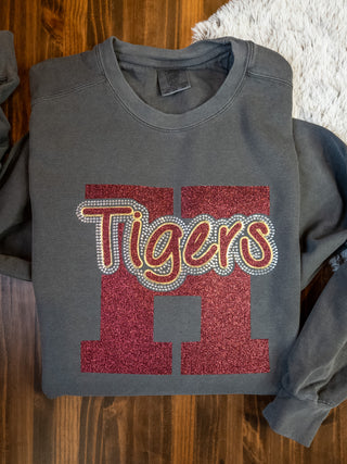 H Tigers Rhinestone Dyed Pepper Crewneck Sweatshirt