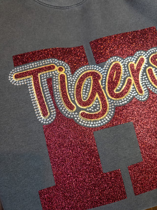 H Tigers Rhinestone Dyed Pepper Crewneck Sweatshirt
