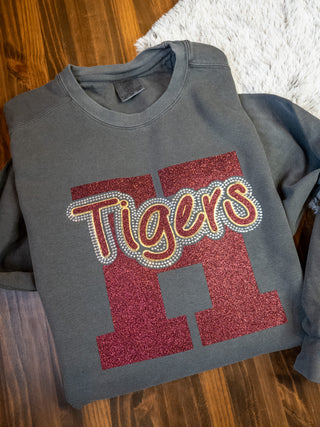 H Tigers Rhinestone Dyed Pepper Crewneck Sweatshirt