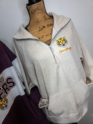 Harrisburg Tigers Oatmeal Half Zip Pullover - Ladies Fit