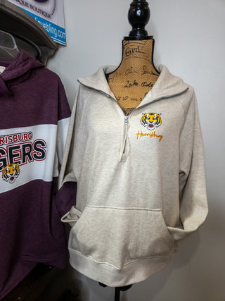 Harrisburg Tigers Oatmeal Half Zip Pullover - Ladies Fit
