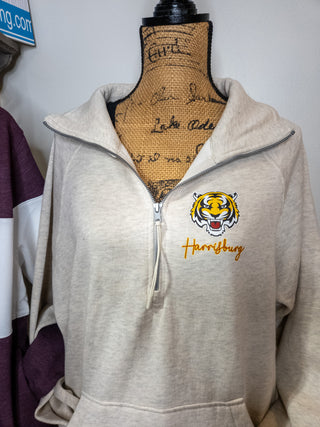 Harrisburg Tigers Oatmeal Half Zip Pullover - Ladies Fit