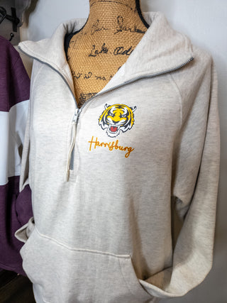 Harrisburg Tigers Oatmeal Half Zip Pullover - Ladies Fit