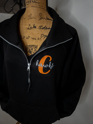 C Hawks Black Half Zip Pullover - Ladies Fit