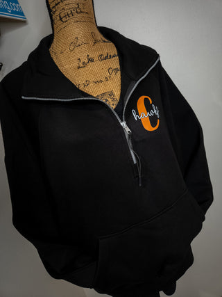 C Hawks Black Half Zip Pullover - Ladies Fit