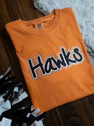 LARGE Hawks Rhinestone Burnt Orange Dyed Tee