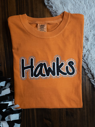 LARGE Hawks Rhinestone Burnt Orange Dyed Tee