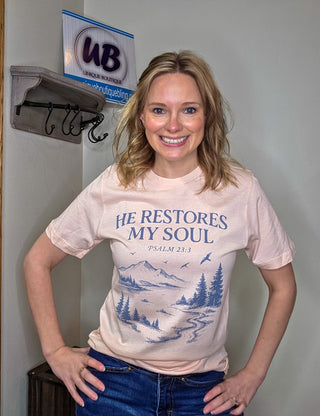He Restores My Soul Light Pink Tee