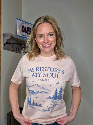 He Restores My Soul Light Pink Tee