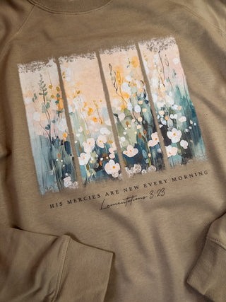 His Mercies Are New Every Morning Olive French Terry Crewneck Sweatshirt