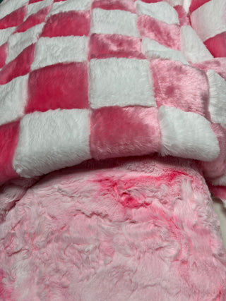 Hot Pink & White Checkered Plaid Blankets *Choose Size