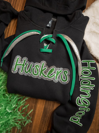 Huskers Holdingford Rhinestone Lace-Up Hoodie