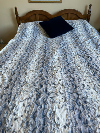 Navy Blue Snowy Owl Minky Blanket - Baby Size to King Size