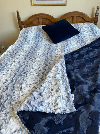 Navy Blue Snowy Owl Minky Blanket - Baby Size to King Size