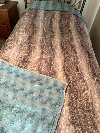 Grey Fawn Spotted Minky w/ Blue Minky Blanket - 6 Size Options