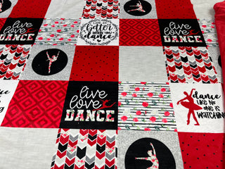Red Live Love Dance Quilt Blocks Minky Blanket *Choose Size & Backing *Can Add Custom Embroidery
