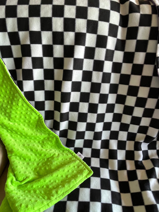 Checkered Plaid Blanket w/Lime Green Cuddle Dimple Dot Minky READY TO SHIP