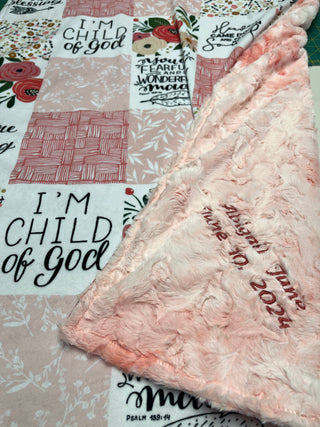 Pink Child of God Patchwork Minky Blanket *Choose Backing *Can Add Custom Embroidery