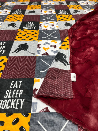 Eat Sleep  Hockey Minky Blankets *Choose Color, Size & Backing *Can add Embroidery Customization