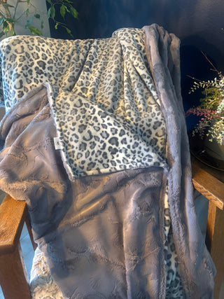 Grey Leopard Spotted Adult Size Minky Blanket w/Graphite Hide *READY TO SHIP