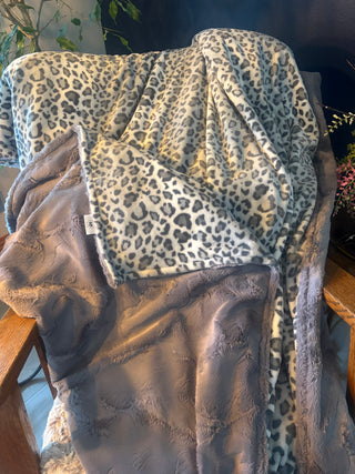 Grey Leopard Spotted Adult Size Minky Blanket w/Graphite Hide *READY TO SHIP