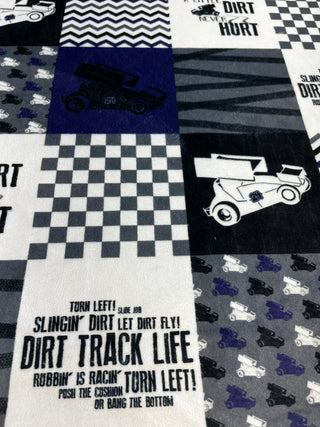 Sprint Cars & Dirt Never Hurt on Purple Quilt Blocks Minky Blanket