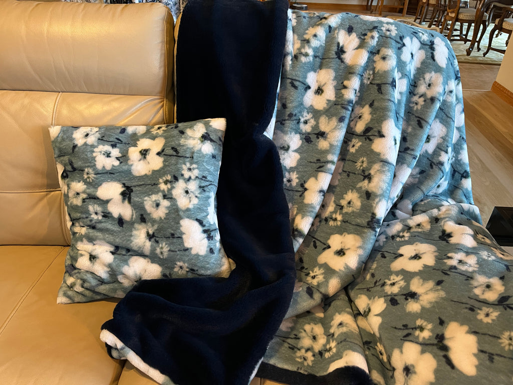 Blue Cuddle Seal with White Flowers w/Navy Seal Minky Blanket **Ready to Ship