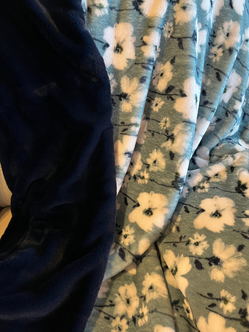 Blue Cuddle Seal with White Flowers w/Navy Seal Minky Blanket **Ready to Ship