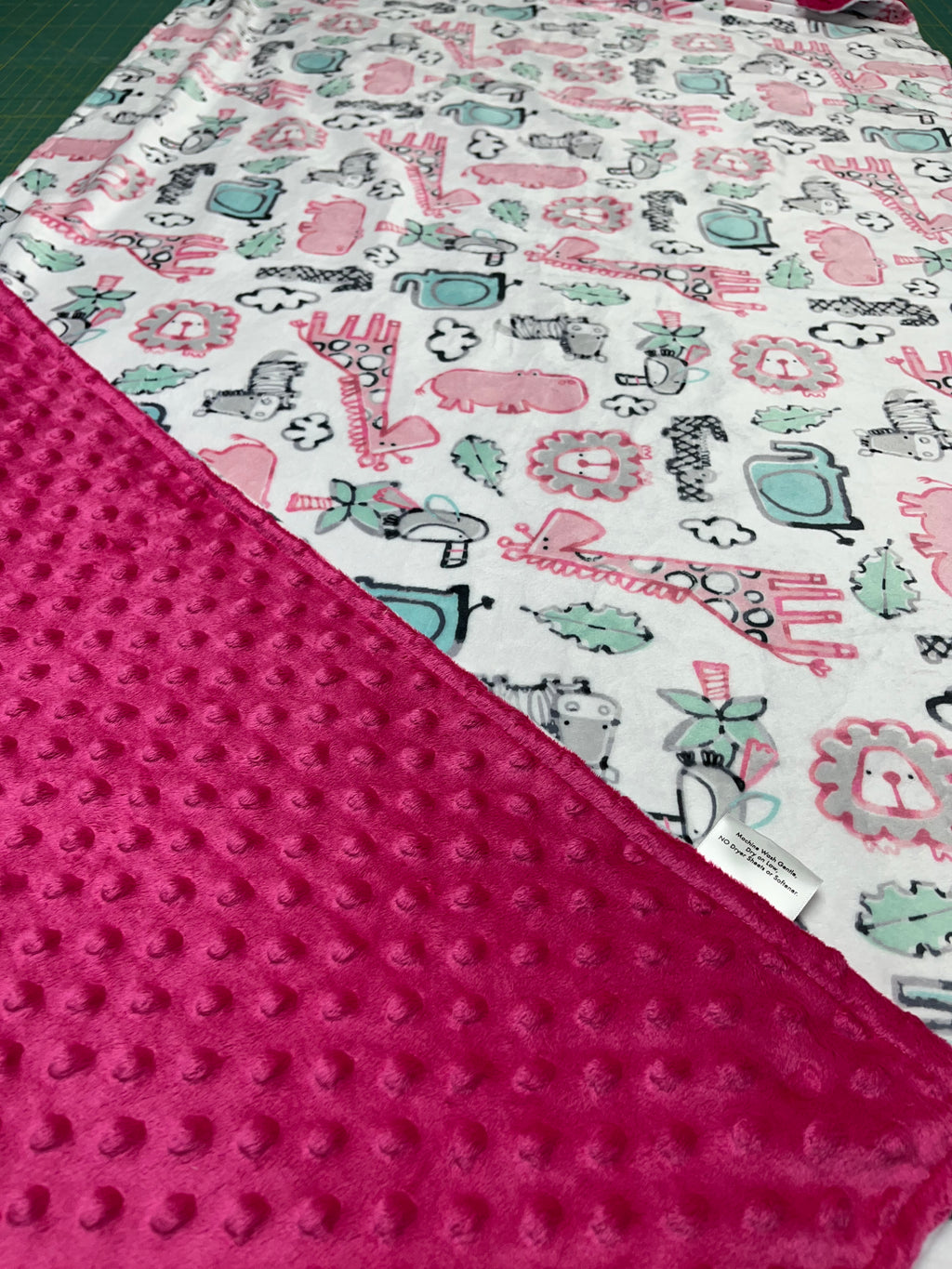 Safari Animals in Pink Minky Blanket * Ready To Ship