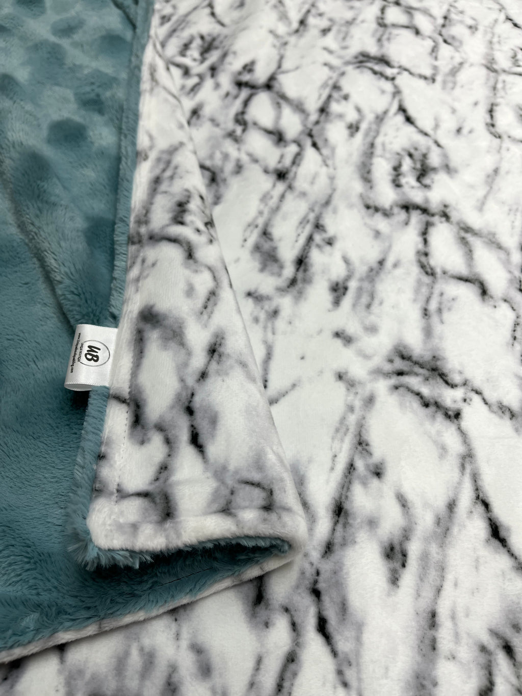 White & Grey Marble Minky w/Blue Whirly Minky Blanket * Ready To Ship
