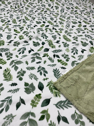 Minky Eucalyptus Leaves w/Green Thyme Hide Blanket READY TO SHIP