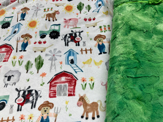 Farmer & Farm Animals Minky Blankets- Choose Size & Color of Minky Backing