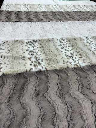 Neutral Cuddle Quilt Blanket with Wild Lynx Minky Cuddle Backing in 6 & 8 foot options