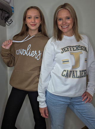 Jefferson Cavaliers Distressed White Crewneck Sweatshirt