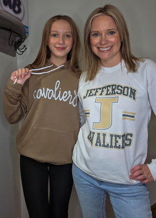 Jefferson Cavaliers Distressed White Crewneck Sweatshirt