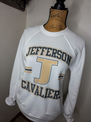 Jefferson Cavaliers Distressed White Crewneck Sweatshirt