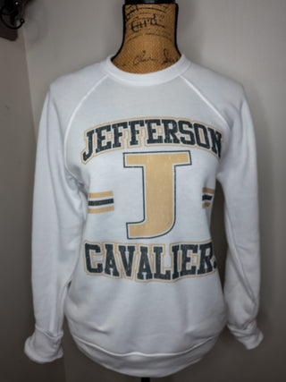Jefferson Cavaliers Distressed White Crewneck Sweatshirt