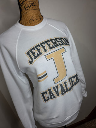 Jefferson Cavaliers Distressed White Crewneck Sweatshirt