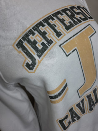 Jefferson Cavaliers Distressed White Crewneck Sweatshirt