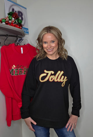 Jolly Sparkle Puff Ladies Black Crewneck