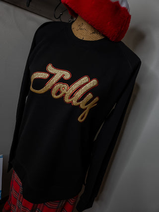 Jolly Sparkle Puff Ladies Black Crewneck