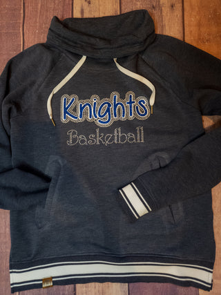 Knights Basketball Rhinestone Navy Cowl Neck