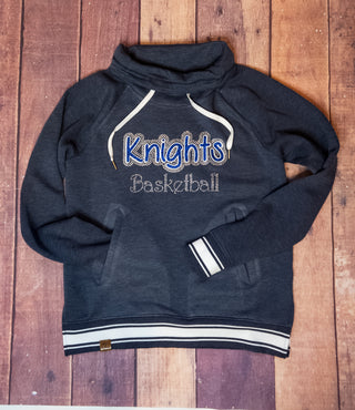 Knights Basketball Rhinestone Navy Cowl Neck