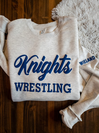Knights Wrestling Blue Puff Oatmeal Plush Crewneck Sweatshirt